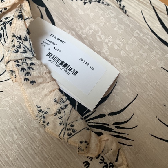 BA&SH Nude /light pearl peach-beige-with floral black design long sleeves size L - Picture 3 of 5